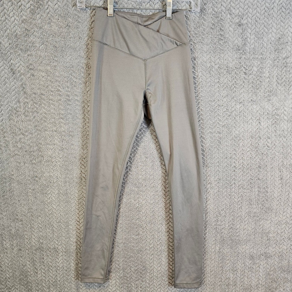Aeropostale Womens XS Crossover Waist High Rise Leggings Taupe Grey Activewear